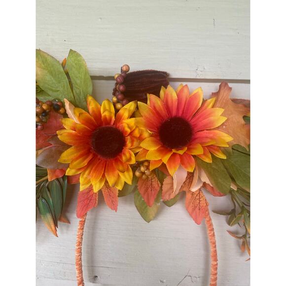Fall Pumpkin Frame Wreath | Sunflower Autumn Door Décor | Floral Pumpkin Wreath - Picture 2 of 8